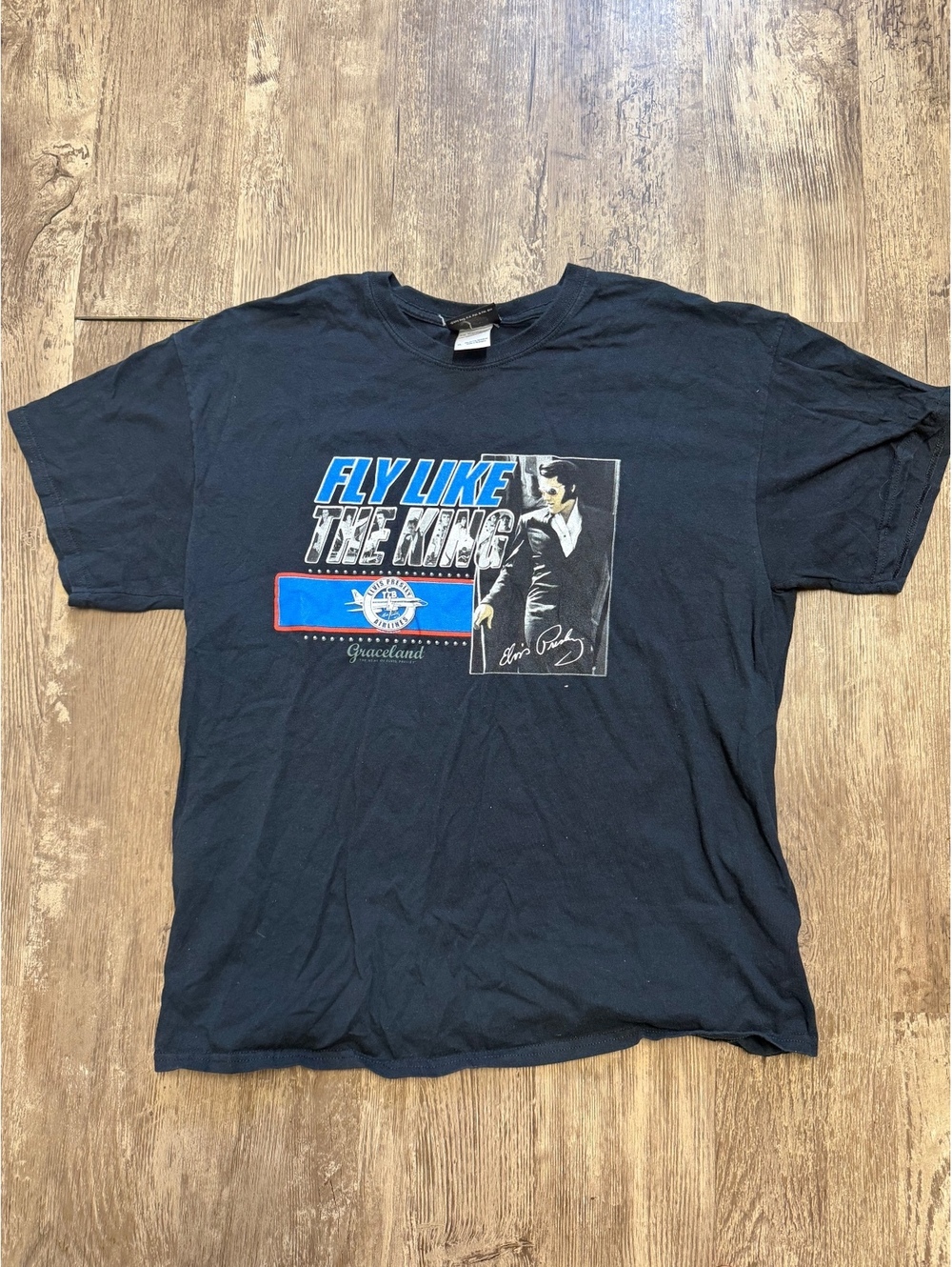 Vintage Official Graceland Elvis Presley Fly Like The King T Shirt Mens XL Black